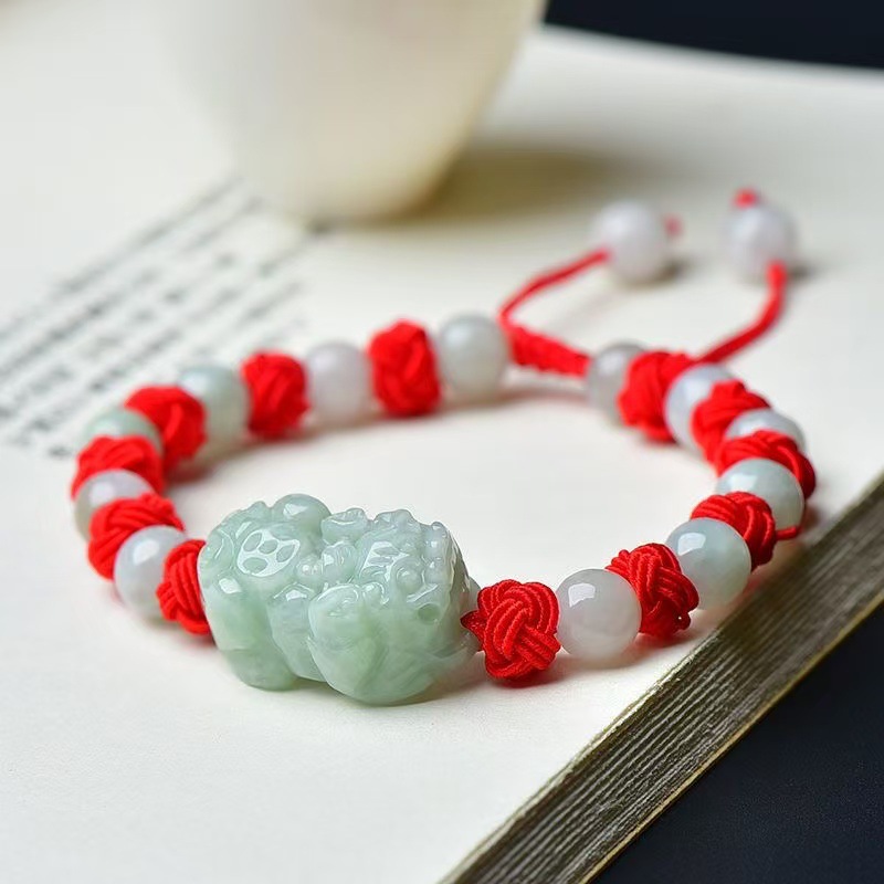 Beading - Natürliches burmesisches Jadeite-Pixiu-Armband, Modeaccessoires, echter Jade-Charm,
