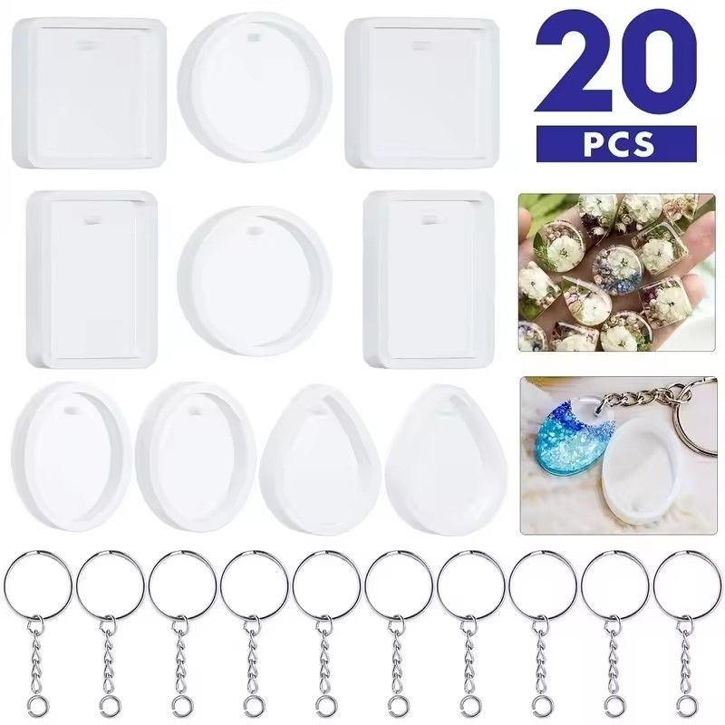 Silicone Epoxy Resin Molds Set - 20 Stück/Set DIY Schlüsselanhänger-Gussformen-Set aus Silikon