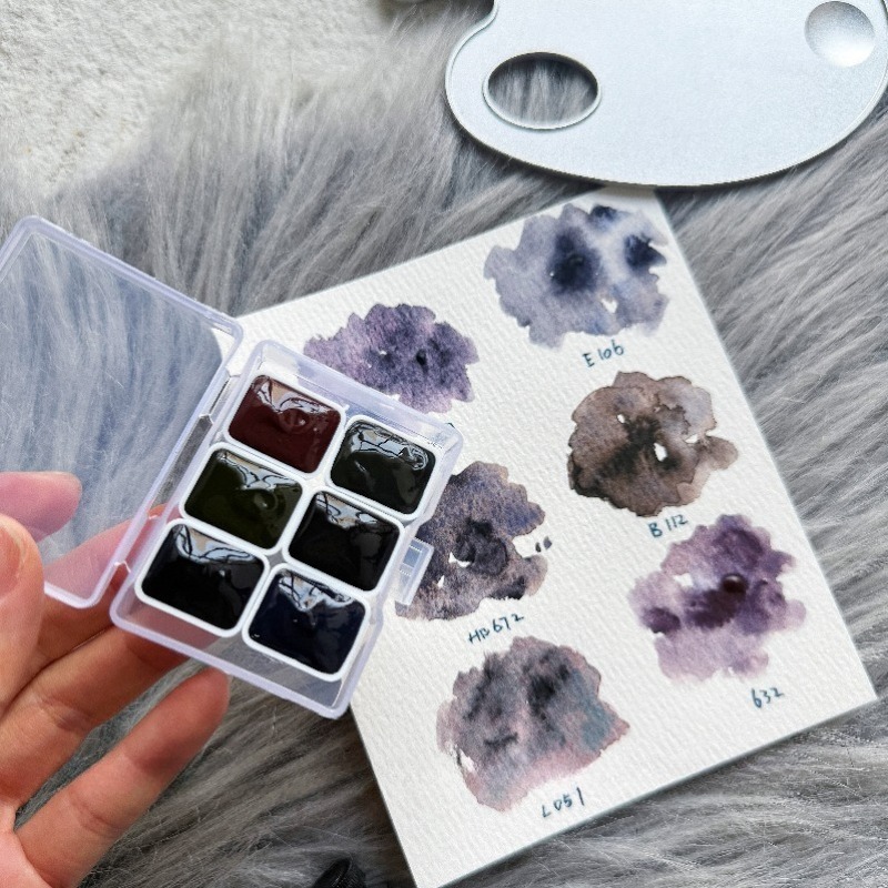 Watercolor Paint Set Solid Pigment - 6 Farben 1ml White Night Collection