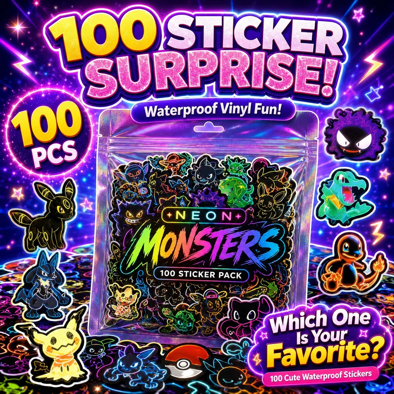 100 Stück Neon Pokémon Aufkleb – Scrapbooking Bewertung und Preis